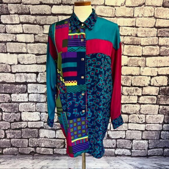 Jo Hardin Tops - Jo Hardin Vintage Multicolored Long Sleeve Blouse Size 12